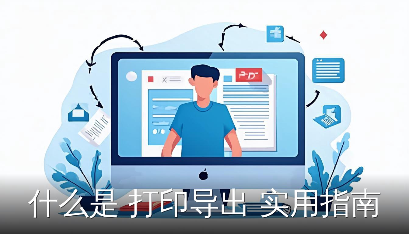 打印导出实用指南 用户操作电脑 打印预览 PDF导出 扁平插画