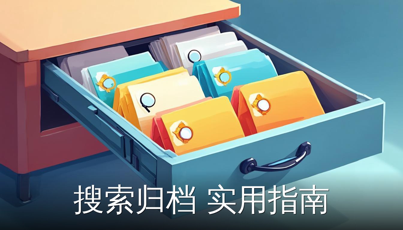搜索归档实用指南：文件夹抽屉中带有标签的卡片，象征记录与分类